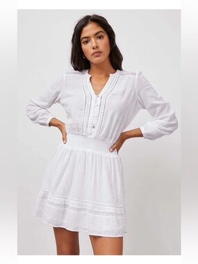 Rails Jasmine White linen Smocked-Waist Mini Dress